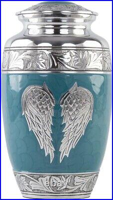 10.5 Angel Wing Cremation Urn Striking Blue Handcrafted 200 Cubic Inch (Large)