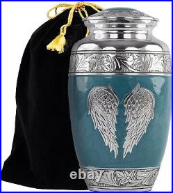 10.5 Angel Wing Cremation Urn Striking Blue Handcrafted 200 Cubic Inch (Large)