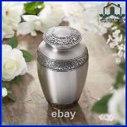 Adult Cremation Funeral Urn for Human Ashes, Pewter Etched with Velvet Bag