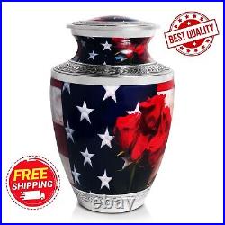 American Flag Adult Large Cremation Urn for Human Ashes with Velvet Bag