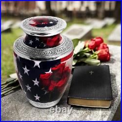 American Flag Adult Large Cremation Urn for Human Ashes with Velvet Bag