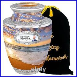 Beach Sunset Cremation Urn for Human Adult Ashes Free Personalized Medallion
