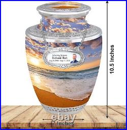 Beach Sunset Cremation Urn for Human Adult Ashes Free Personalized Medallion