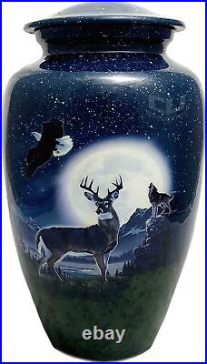 - Beautiful Deer, Eagle and Wolf with Moon Cremation Urn for Adult Human Ashes w