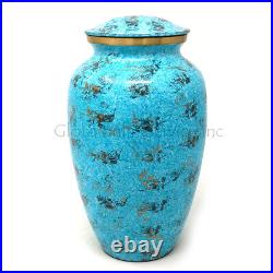 Beautiful Large Water Blue Brass Urn For Human Cremation Ashes