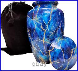 Blessings Decor Metal Cremation Urns for Human Ashes Adult Funeral, Blue