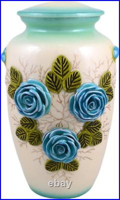 Blue Flower Cremation Urn for Human Ashes Adult for Funeral, Burial or Niche U