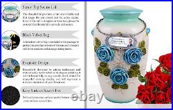 Blue Flower Cremation Urn for Human Ashes Adult for Funeral, Burial or Niche U