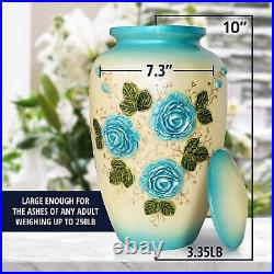 Blue Flowers Cremation Urn for Adult Human Ashes with Velvet bag
