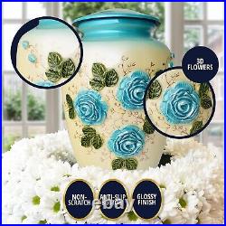 Blue Flowers Cremation Urn for Adult Human Ashes with Velvet bag