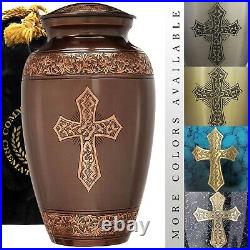 Brushed Bronze Cross Cremation Urn, Cremation Urns Adult, Urns for Human Ashes