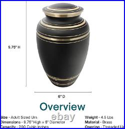 Classic Onyx Brass Cremation Urn for Ashes, Brass, Black Urn, Adult Sized Cremat