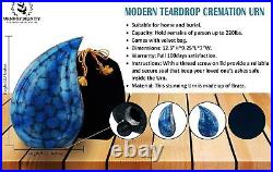 Cremation URN Modern Teardrop for Human Ashes Adult Blue