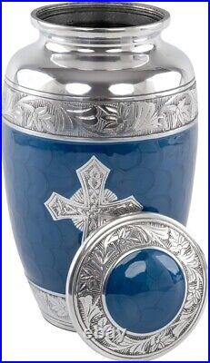 Cremation Urn 10 Handcraft Blue Memorial Funeral For Adult Niche or Columbarium
