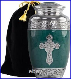 Cremation Urn 10 Inch Green Christian Human Ash Male Female Large Burial Urn
