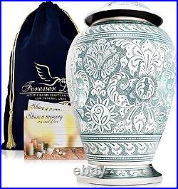Cremation Urn for Adult Human Ashes Silver with Velvet Bag & Memorial Card