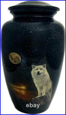 Cremation Urns- Wolf with Moon Adult Urn -Best for Human Ashes Black