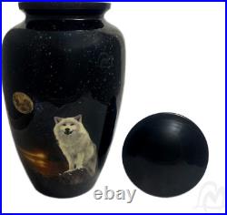 Cremation Urns- Wolf with Moon Adult Urn -Best for Human Ashes Black