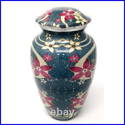 Cremation urn Blue Floral Aluminium Large for Human Ashes