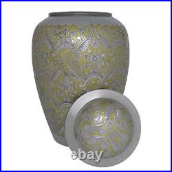 Farnham Nickel Embrossed Brass Adult Urn for Ashes, Urn for Funeral Ashes