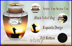 Fisherman Cremation Urn for Human Adult Ashes Free Personalized Medallion