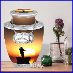 Fisherman Cremation Urn for Human Adult Ashes Free Personalized Medallion