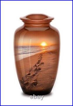 Footprints Urn, Footprints Cremation Urn for Ashes, Hand Painted Adult Beach