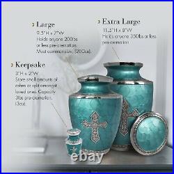 Glory Teal Cross Cremation Urn, Cremation Urns Adult, Urns for Human Ashes