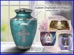 Glory Teal Cross Cremation Urn, Cremation Urns Adult, Urns for Human Ashes