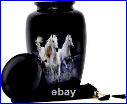 HLC URNS Lovely White King Horse Cremation Urn for Human Ashes Adult
