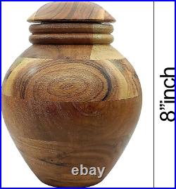 Handcrafted Wooden Urn for Adult Human Ashes with Velvet Bag Cremation Brown