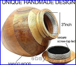 Handcrafted Wooden Urn for Adult Human Ashes with Velvet Bag Cremation Brown