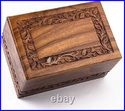 INTAJ Borders Wooden Urns for Human Ashes Adult Funeral Urn, Border Carved