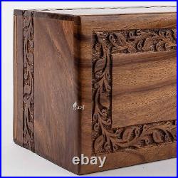 INTAJ Borders Wooden Urns for Human Ashes Adult Funeral Urn, Border Carved