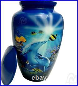 LOVE MEMORIALS Cremation Urns- Beautiful Dolphin Adult Urn -Best for Blue