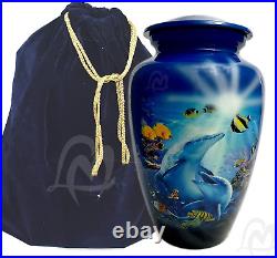 LOVE MEMORIALS Cremation Urns- Beautiful Dolphin Adult Urn -Best for Blue