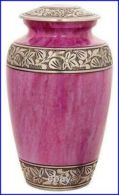 Large/Adult 200 Cubic Inch Metal Lotus Pink Cold Funeral Cremation Urn