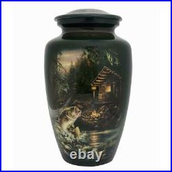 Large/Adult 210 Cubic Inch Metal Fish and Cabin Funeral Cremation Urn for Ashes