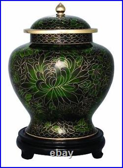 Large/Adult 220 cubic inches Forest Green Cloisonne Cremation Urn for Ashes