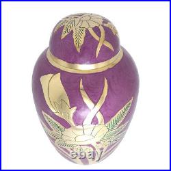 Large Dome Top Purple Enamelled Gold Flower Adult Urn For Ashes