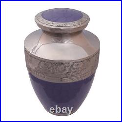 Large Purple Urn, Nickel Embossed Adult Funeral Urn for Ashes