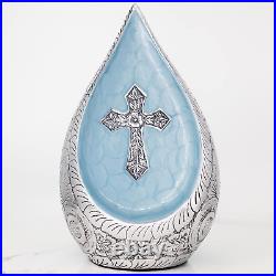 M MEILINXU Religious Teardrop Cremation Urns for Large / Adult, Blue Cross