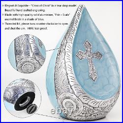M MEILINXU Religious Teardrop Cremation Urns for Large / Adult, Blue Cross