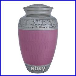 Pink Enamel and Nickel Flower Engraved Brass Adult Cremation Urn for Ashes