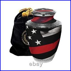 Red Line Firefighter Cremation Urn For Adult Ashes With Matching Funeral Guest B