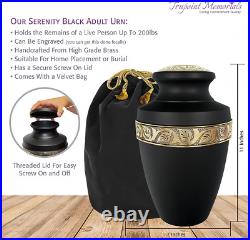Serenity Black Large Adult Cremation Urn for Human up to 200lbs