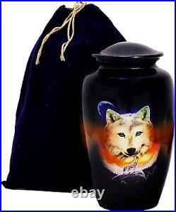 URNS Wolf Blue Cremation Urn for Human Ashes Adult Funeral Urn Handcrafted A