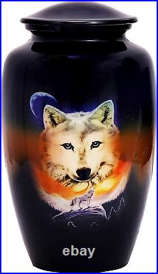 URNS Wolf Blue Cremation Urn for Human Ashes Adult Funeral Urn Handcrafted A