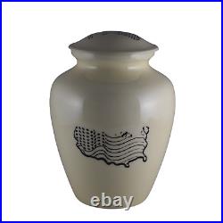 White Urn with Beige American Flag for Adult Ashes-American Flag Black and White