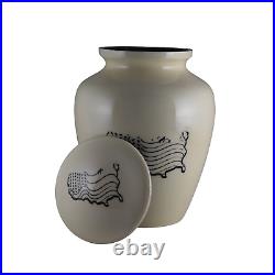 White Urn with Beige American Flag for Adult Ashes-American Flag Black and White